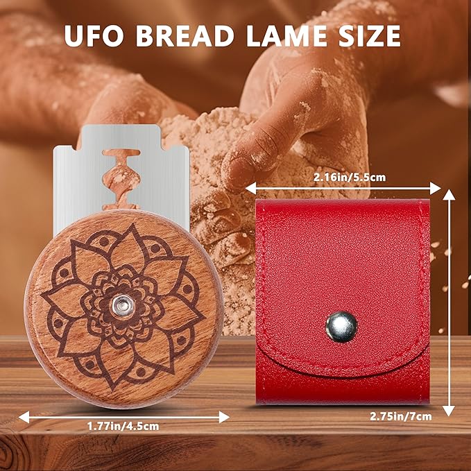 UFO Bread Lame Cutter for Homemade Sourdough,Bread Scorer Tool for Sourdough with 5 Blades and Storage Cover,Slashing Tool Bread Cutting Knife for Artisan Bread and Makers (Lotus-red)