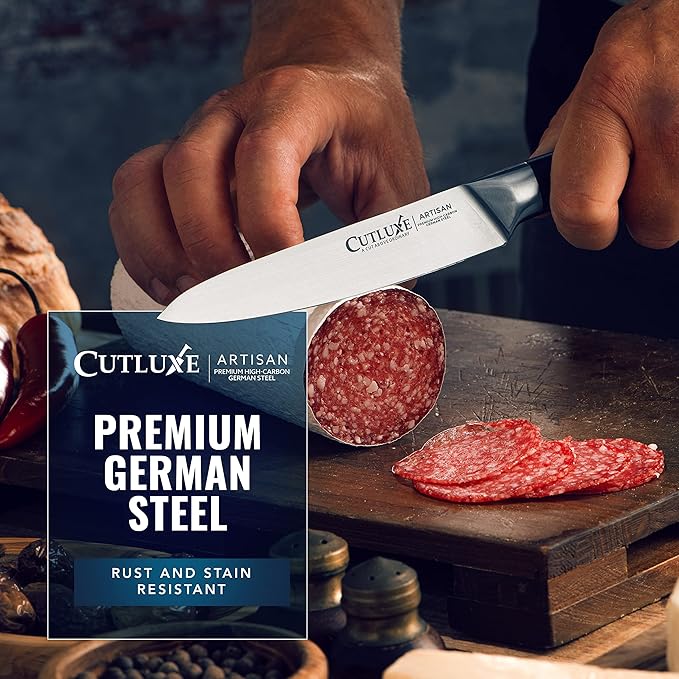 Cutluxe Kitchen Utility Knife, 5.5" Paring Kitchen Knife – Razor Sharp Blade, High Carbon German Steel, Full Tang Ergonomic Handle Design – Artisan Series