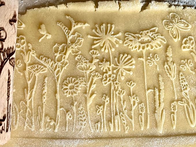 WILD 3 mini Embossed Rolling Pin Set with Bees, Meadow and Forest Patterns by Algis Crafts for Cookies and Pottery by Algis Crafts