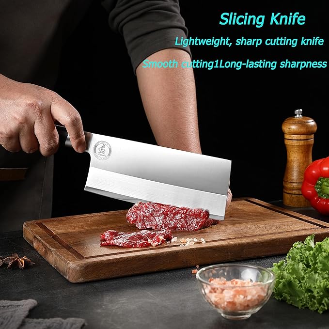 Kitory 7" Lightweight Cleaver, Chinese Chef Knife for Slicing & Chopping (No Bones)- German High Carbon Steel - Ergonomic Pakkawood Handle - Ideal for Women, 2024 Gift (Metadrop Series)