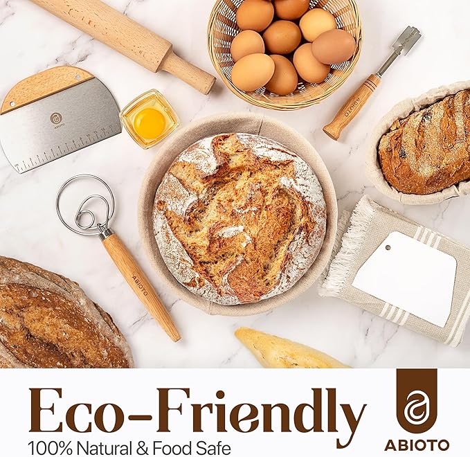 Sourdough Kit with Professional Bread Making Tools - Complete Sourdough Bread Making Kit with 10" Round & 11" Oval Handcrafted Bannetons, Bread Lame, Danish Whisk, Bowl & Dough Scrapers (14-Piece Kit)