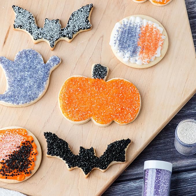 Sweets Indeed Halloween Sugar Sprinkles 4-Pack – 4.52 oz Spooky Sugar Set | White, Orange, Black & Purple Decorating Sugars | Edible Baking Decorations for Cookies, Cupcakes & Cakes