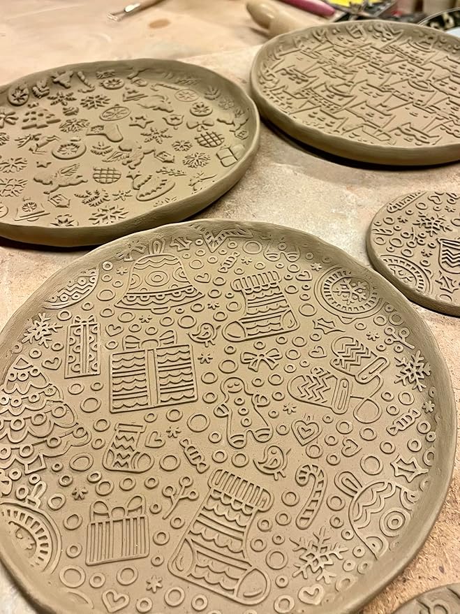 BAMBOO Embossed Rolling Pin for Ceramic. Clay Roller and Ceramic Stamp for Embossing Pottery. Baking Gifts for Women by Algis Crafts for Embossed Cookies