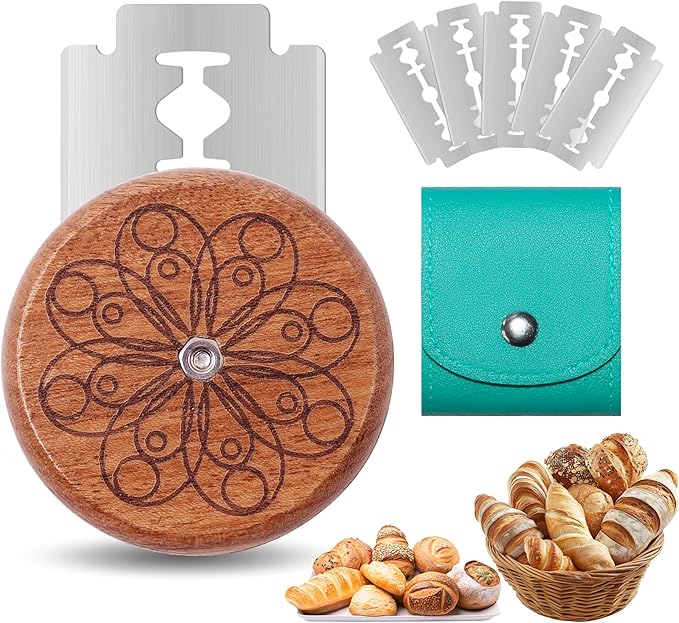UFO Bread Lame Cutter for Homemade Sourdough,Bread Scorer Tool for Sourdough with 5 Blades and Storage Cover,Slashing Tool Bread Cutting Knife for Artisan Bread and Makers (Circle-teal)