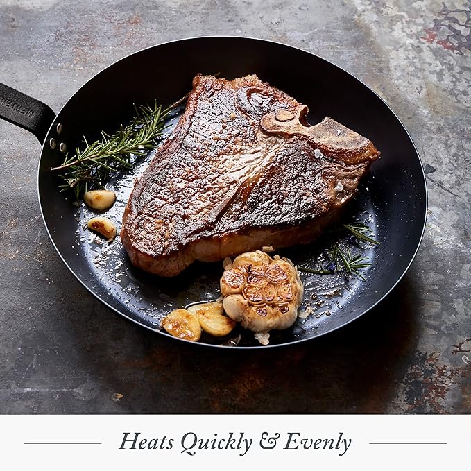Merten & Storck Pre-Seasoned Carbon Steel 8” Frying Pan Skillet, Use on Induction, Stove and Grill, Durable, Even-Heating, for Searing, Grilling, Oven Use, and Campfire, Indoor/Outdoor