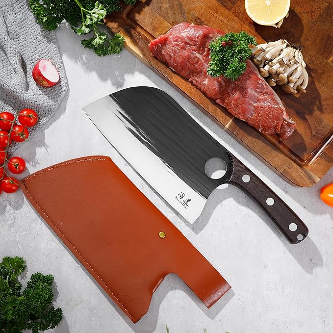 SHANGDAO Meat Cleaver Knife 7.8", Butcher Knife for Meat Cutting, High-carbon steel Chopper Knife, Vegetable Cleavers, Forged Blade & Wood Handle, Camping Thanksgiving Christmas Gifts