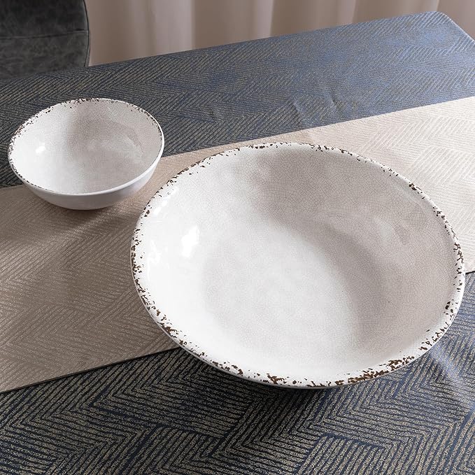 Melamine Large Serving Bowls Set of 2, 13.75" and 130 OZ Farmhouse BPA Free Salad, Pasta and Mixing Serving Bowls, Large Bowls Set for Serving Food, Durable and Dishwasher Safe, Ivory