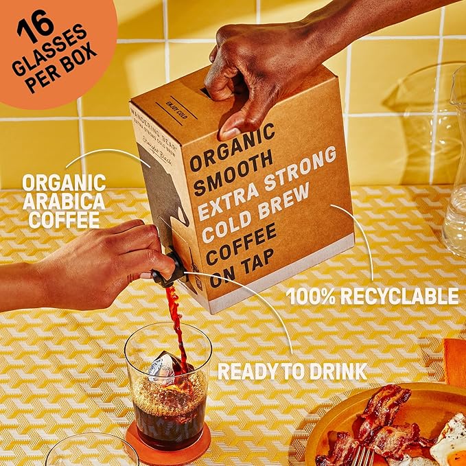 Wandering Bear Organic Hazelnut Cold Brew Coffee On Tap, Iced Coffee Drink -Extra Strong, Smooth, No Sugar Added, Shelf-Stable, Ready to Drink,Gluten Free & Vegan Decaf -16 Servings of 6fl.oz -96fl.oz