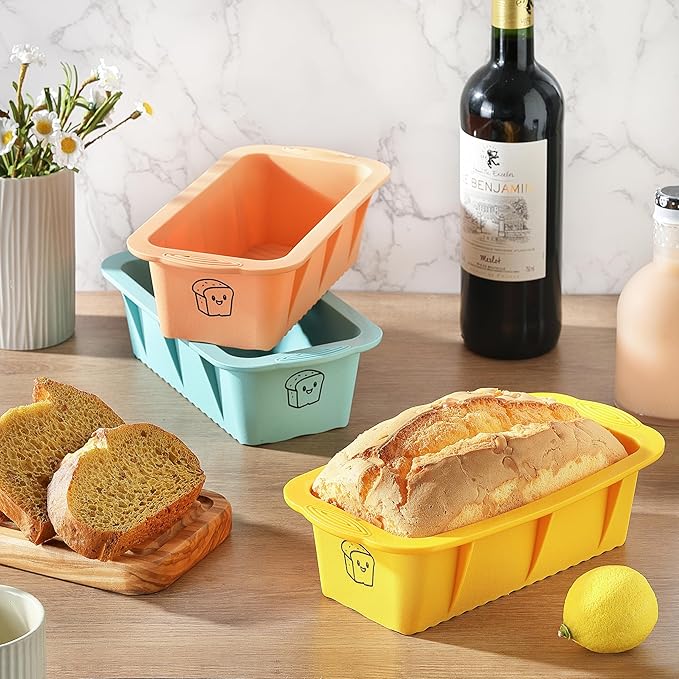 Silicone Bread Loaf Pan, 3 PCS Silicone Loaf Pans for Baking, Non Stick Bread Pans for Homemade Bread, Brownies, Cakes, Dishwasher Safe (3 Colors, Nesting Design)