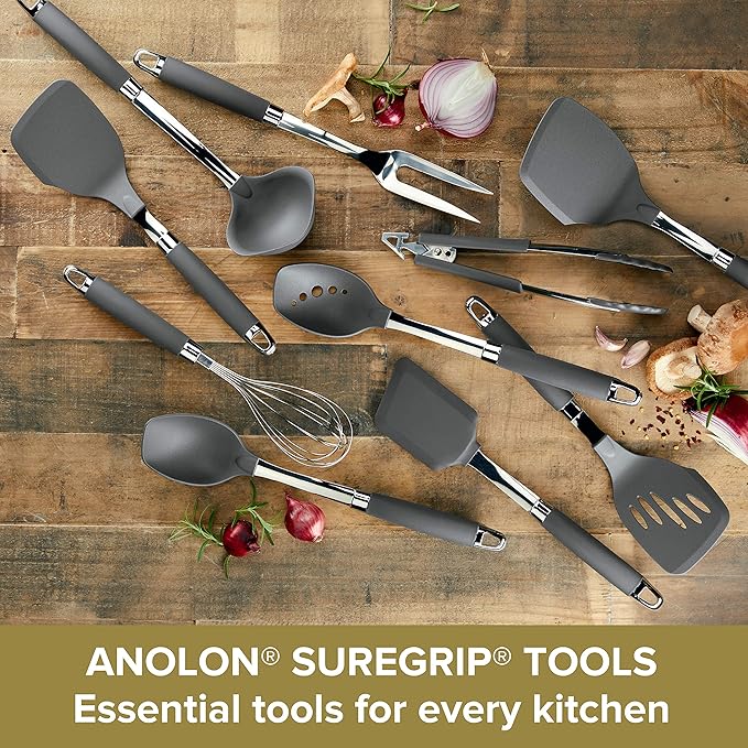 Anolon Gadgets Utensil Kitchen Pasta Cooking Tools Set, 3 Piece, Graphite Gray