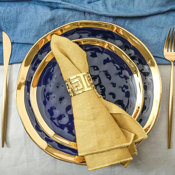 Stone Lain Florian Modern Porcelain Dish Set, 32-Piece Dishes for 8, Gold and Blue