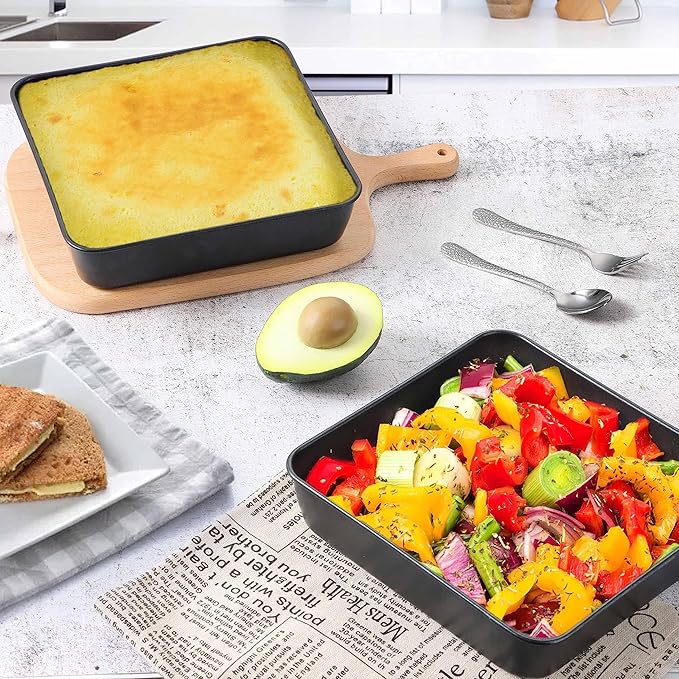 Herogo 8 x 8 Baking Pan Set of 2, Non-Stick Square Cake Pan for Oven, Stainless Steel Black Lasagna Brownies Casseroles Cakes Bakeware, Oven safe