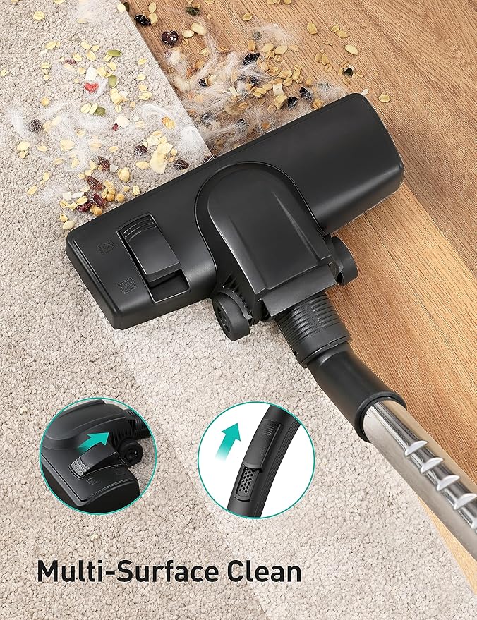 Aspiron Canister Vacuum Cleaner, 30Kpa Bagless Vacuum Cleaners, 3.7QT Large Dust Cup, Double HEPA Filter, Retractable Cord, 1600W Lightweight Vacuum Cleaner with 5 Tools for Hard Floors, Navy