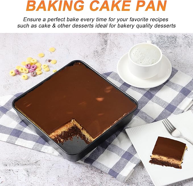 Herogo 9 x 9 Baking Pan Set of 2, Black Stainless Steel Square Cake Pan for Lasagna Brownies Casseroles Cakes, Non-Stick & Oven Safe