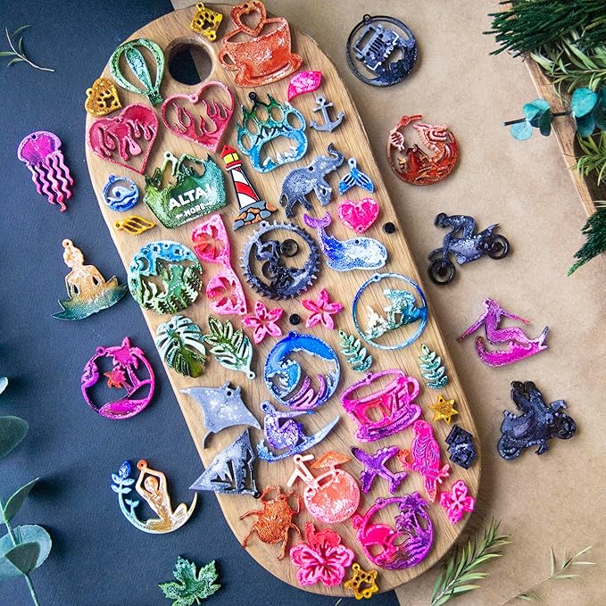 Keychain Resin Molds Silicone with Hole, 54pcs UV Resin Jewelry Mold, Epoxy Resin Molds for Keychain Pendant Jewelry Making Molds for Epoxy Resin Earring Mold, Earrings, Necklace