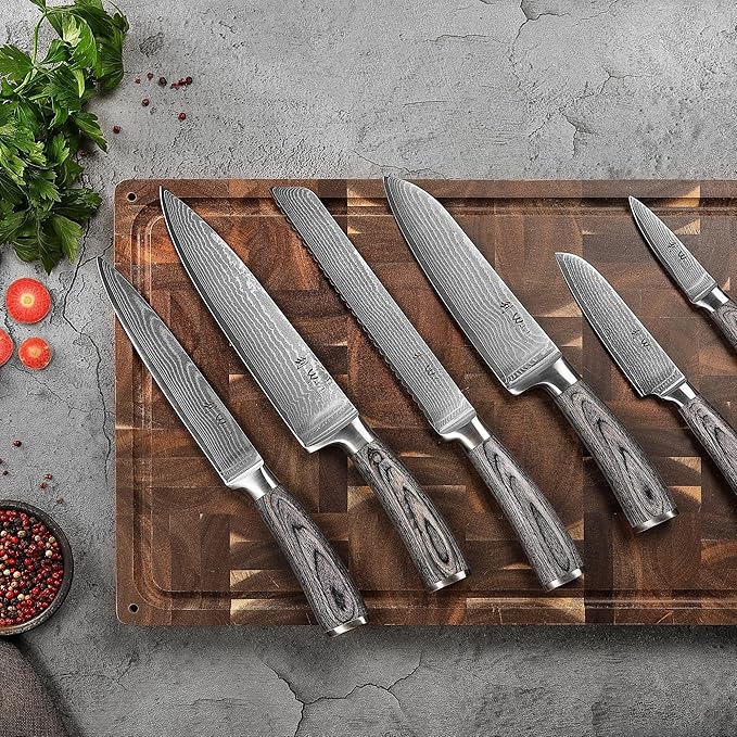 Wakoli EDIS 6-Piece Damascus Chef Knives | Japanese Style Professional Kitchen Knife Set with VG10 Core & Ergonomic Pakkawood Handles in Gift Box