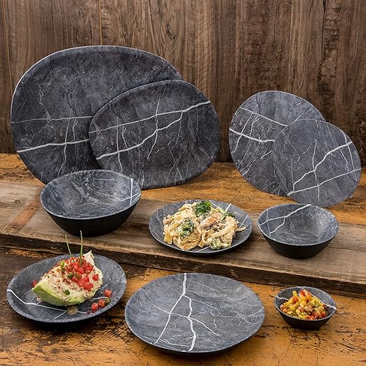 Carlisle FoodService Products Ridge Resuable Plastic Platter Oblong Platter for Home and Restaurant, Melamine, 13 Inches, Soapstone, (Pack of 6)