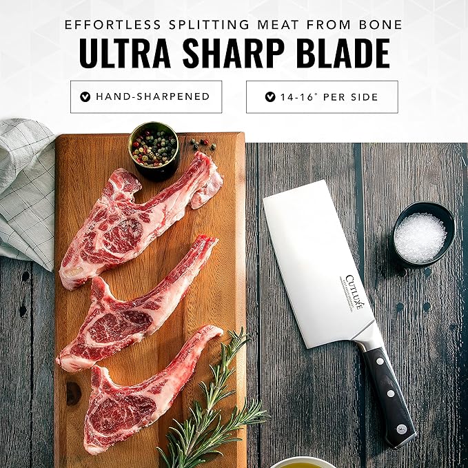 Cutluxe Cleaver Knife - 7" Meat Cleaver, Butcher Knife for Meat Cutting – German Steel Blade, Full Tang, Ergonomic Handle Design – Artisan Series