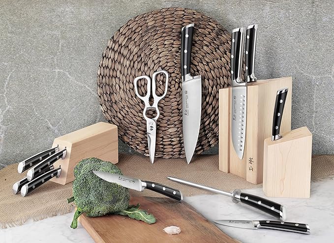 Cangshan TS Series 1021431 Swedish 14C28N Steel Forged DENALI Magnetic Knife Block Set, Maple
