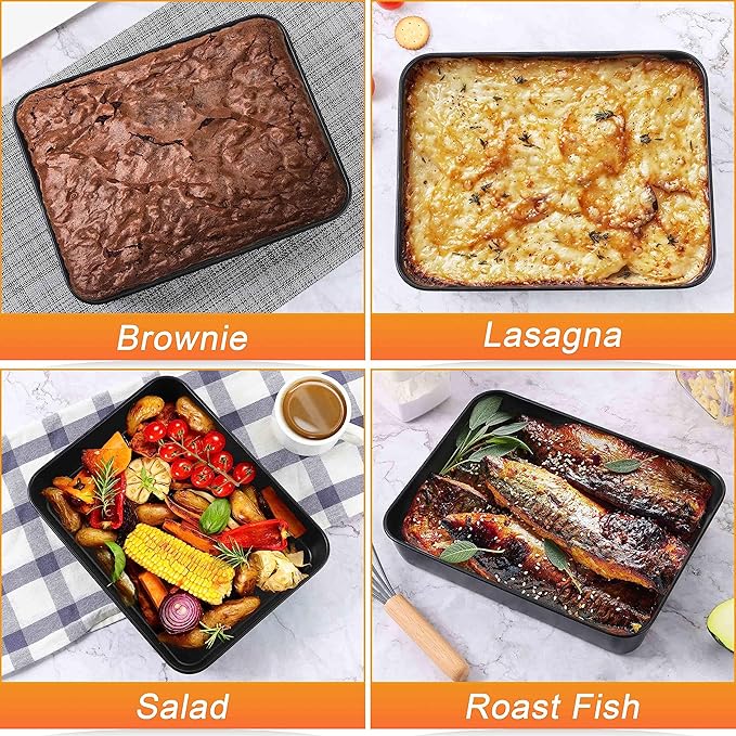 Herogo Rectangle Cake Pan Set of 2, 9 X 13 Inch Non-Stick Baking Pan for Oven, Stainless Steel Black Lasagna Brownies Casseroles Cakes Bakeware, Oven Safe