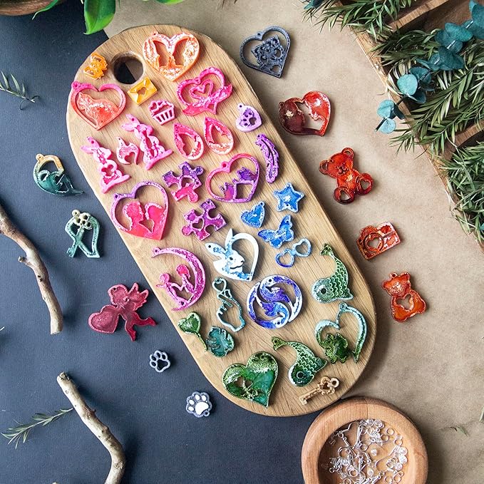 Keychain Resin Molds Silicone with Hole, 43pcs UV Resin Jewelry Mold, Epoxy Resin Molds for Keychain Pendant Jewelry Making Molds for Epoxy Resin Earring Mold, Earrings, Necklace