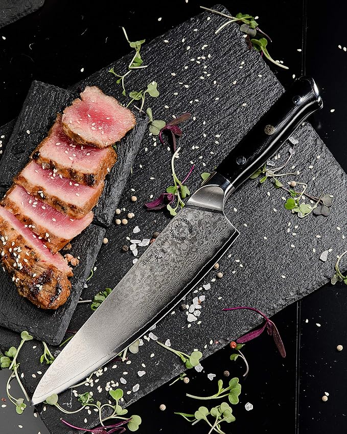 Regalia Chef Knife: Best Professional Quality Japanese Damascus Gyuto 8 Inch AUS10 Super Steel 67 Layer, Razor Sharp, Superb Edge Retention, Stain & Corrosion Resistant Chefs Knives