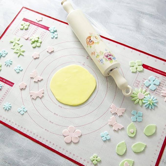 Silicone Pastry Mat Small 15 x 10 in Nonstick Dough Rolling Mat with Measurements Inch and cm Circles Conversion Charts BPA Free Heat Resistant to 450 F Dishwasher Safe
