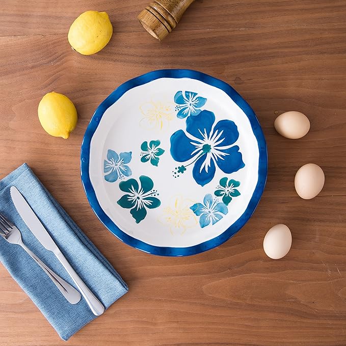 Pie Pan Ceramic Pie Plate, 9 inch Deep Dish Pie Pans, Nonstick Pie Pans for Baking, Blue and White Floral Pie Dish For Kitchen